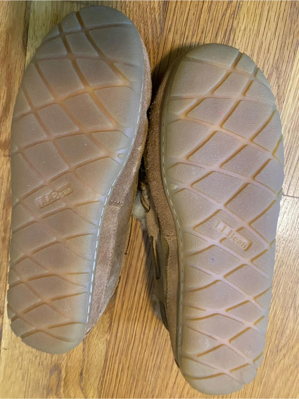 L.L. Bean Kids Tan Suede Shearling-Lined Moccasin Slippers
